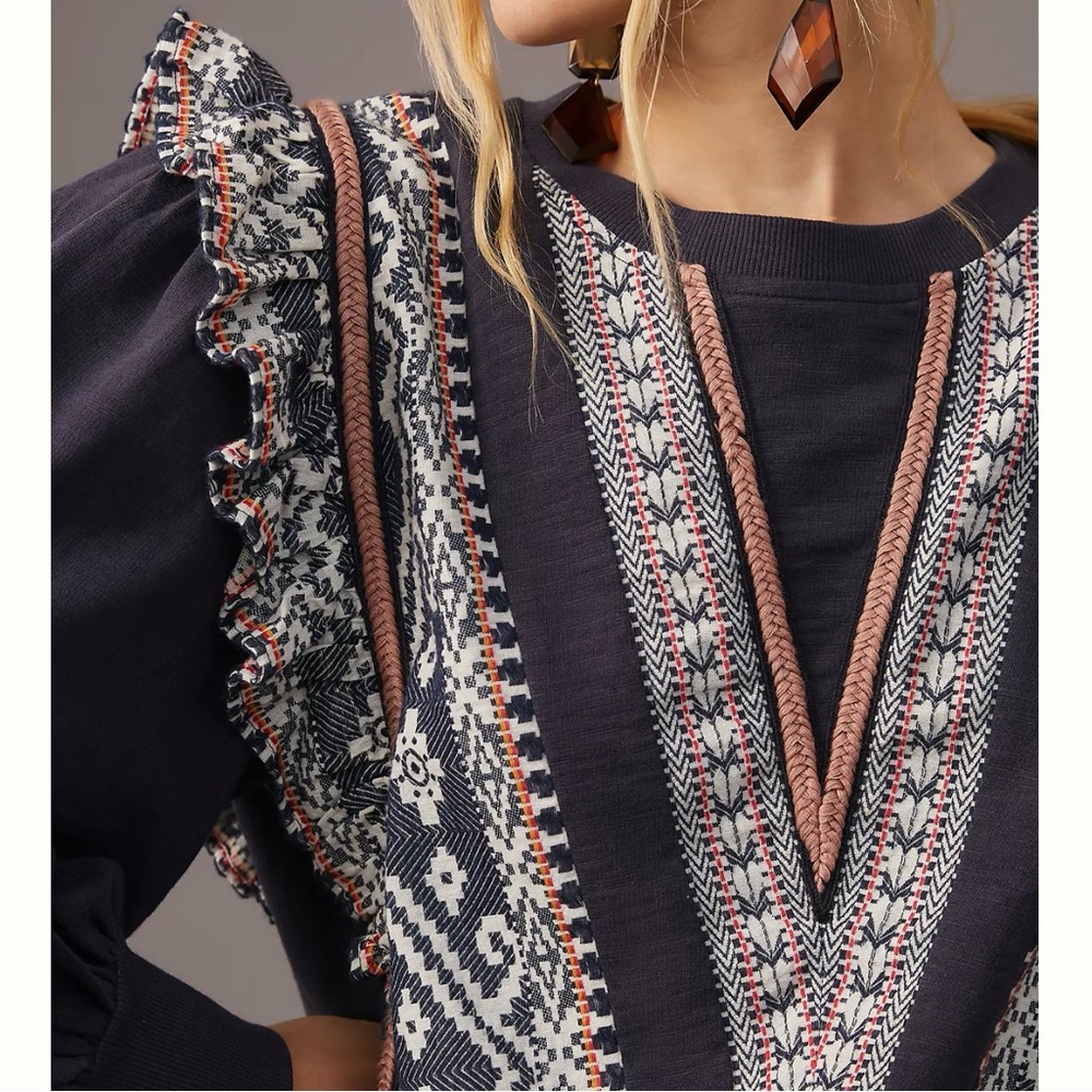 By Anthropologie Ruffled Deco Pullover